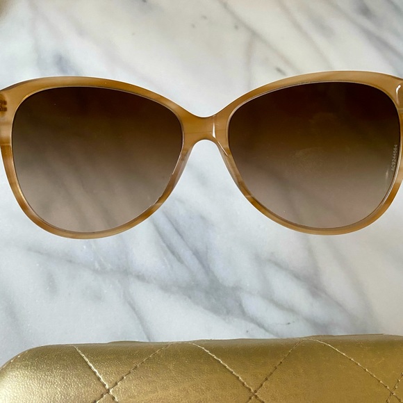Chanel Light Brown Quilted Leather CC Sunglasses